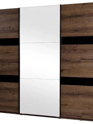 Zlevněný Prostorná šatní skříň DENVER 250 cm - dub monastery / černý lesk